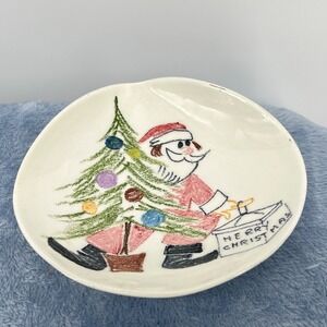 Milvia Scarpa Quadrifoglio Italian Art Pottery Santa Christmas Plate MCM - READ